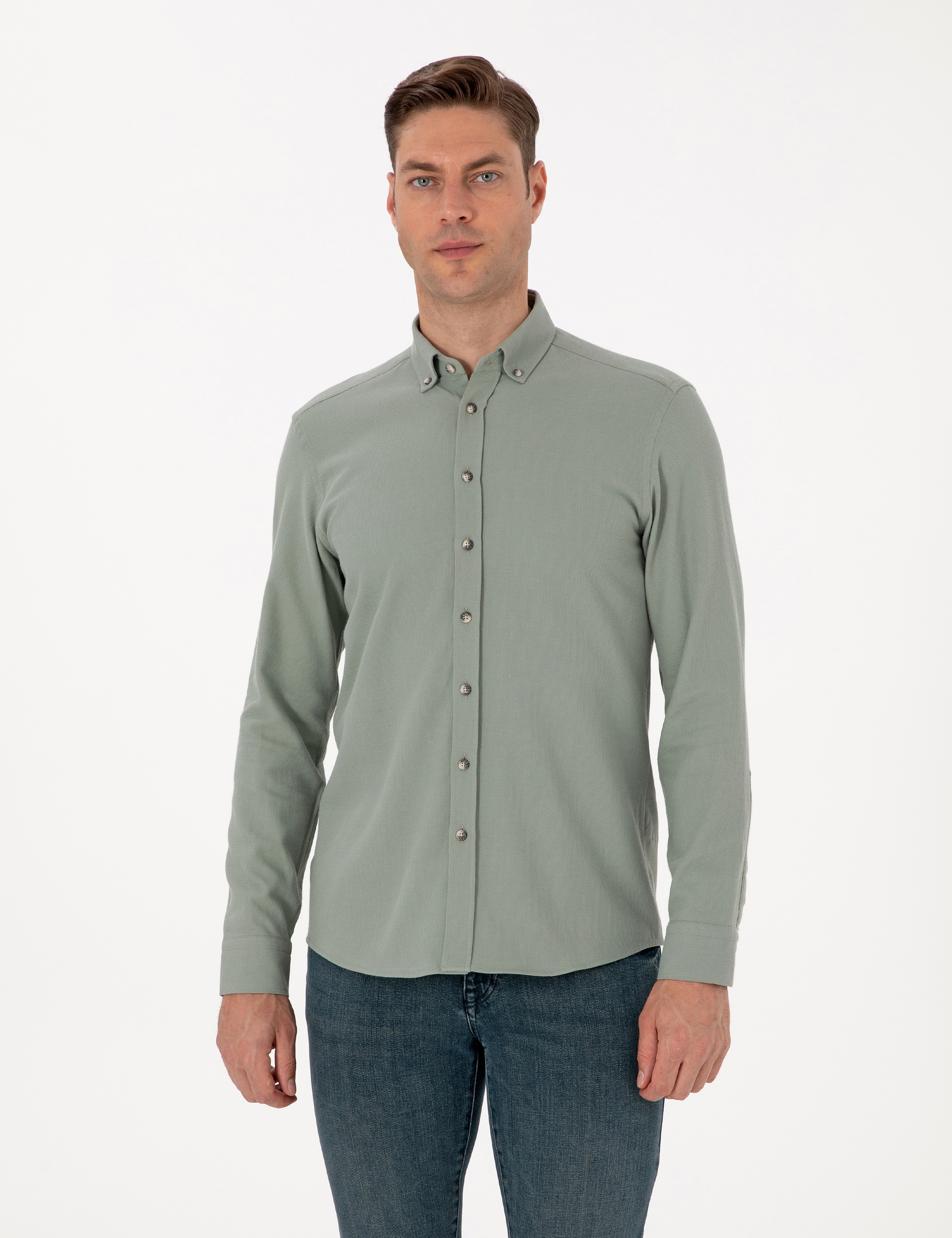 Açık Yeşil Slim Fit Uzun Kollu Gömlek - Image 1