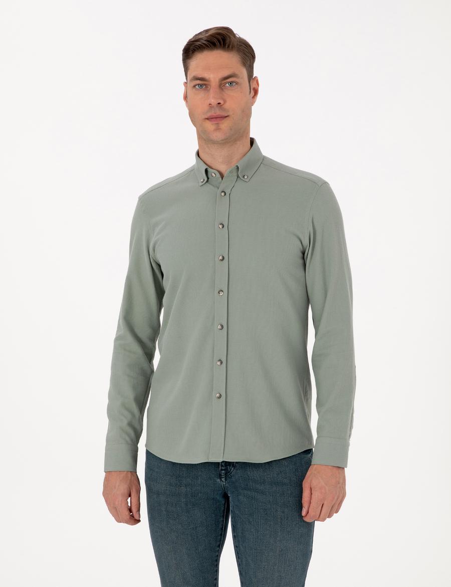 Açık Yeşil Slim Fit Uzun Kollu Gömlek