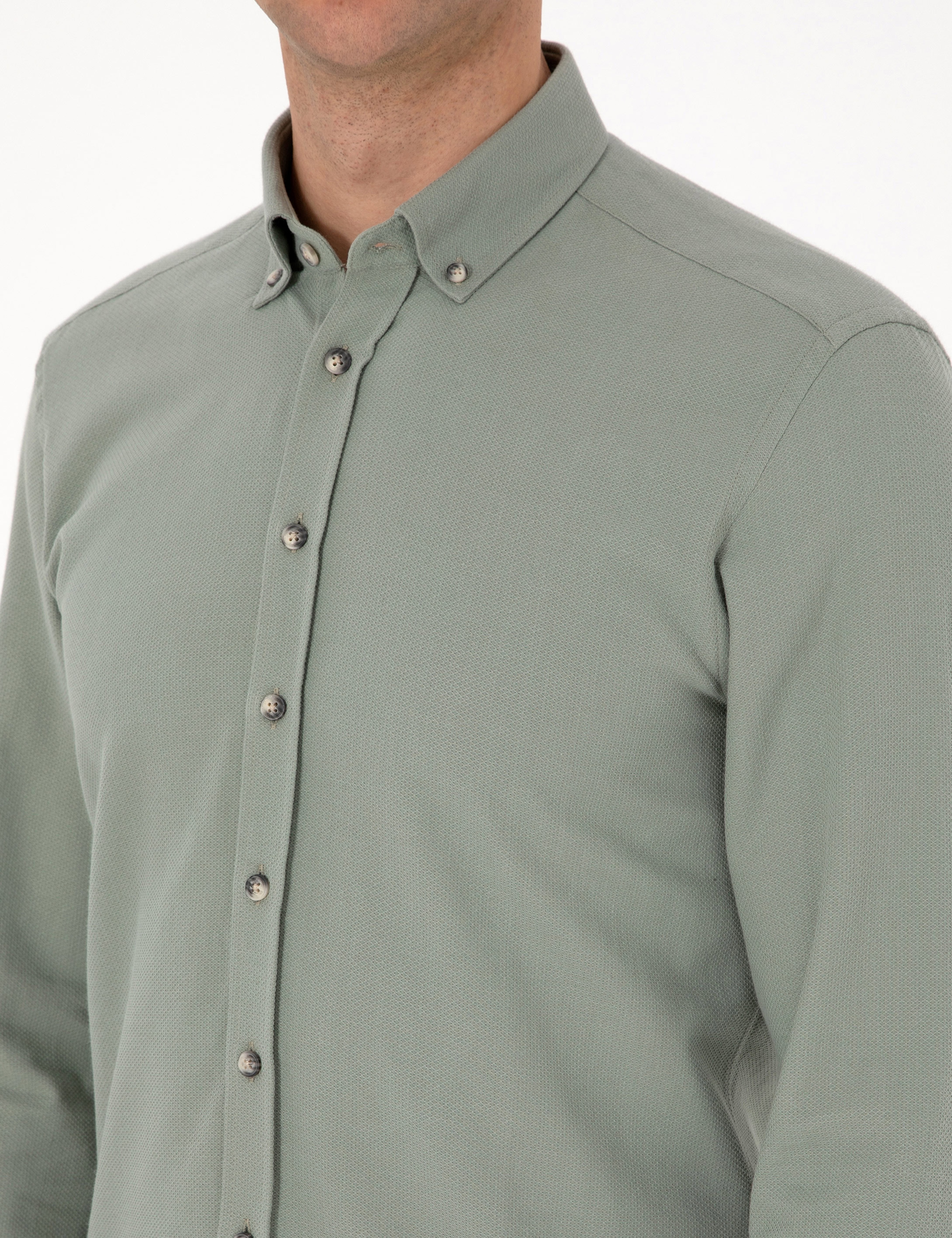 Açık Yeşil Slim Fit Uzun Kollu Gömlek - Image 7