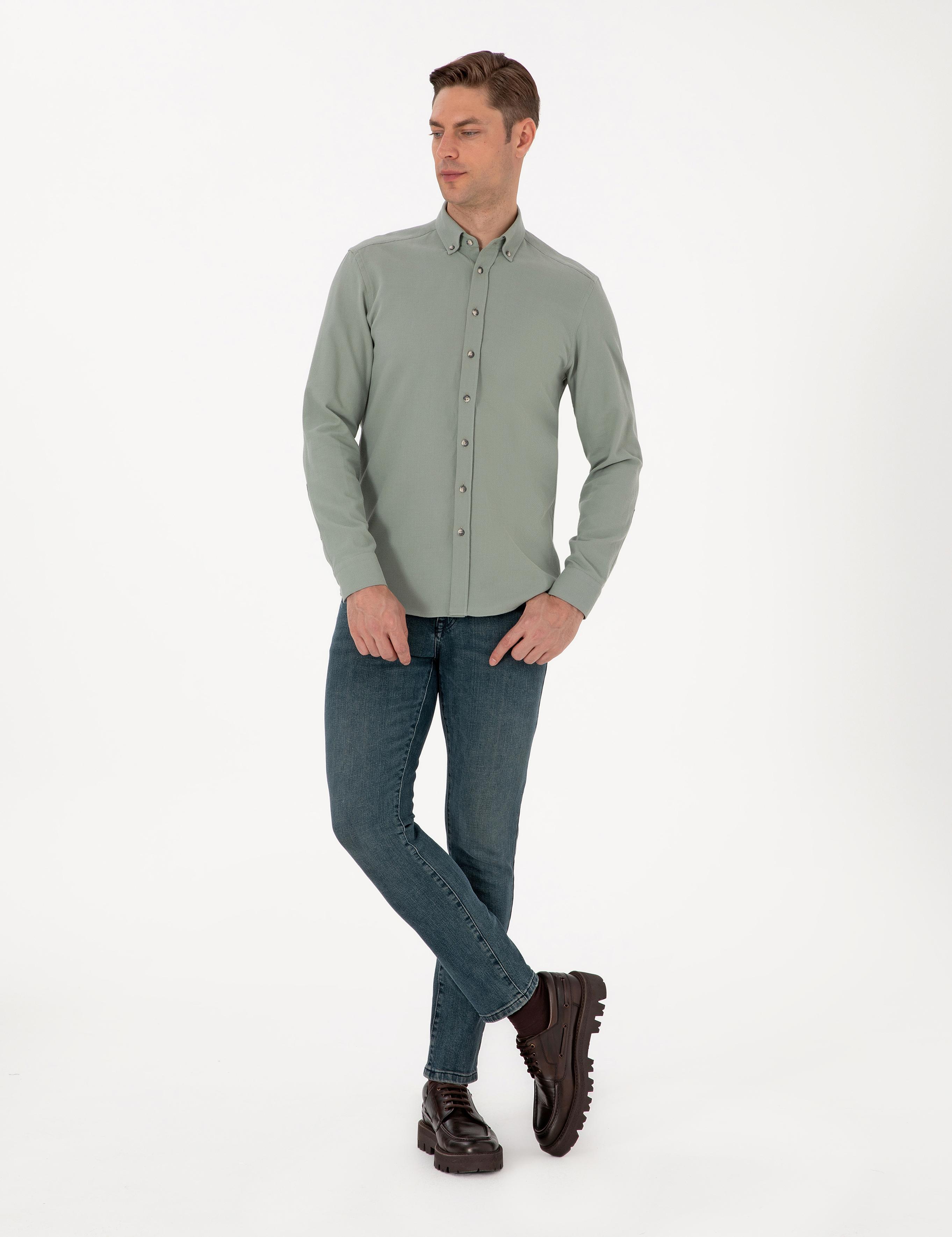 Açık Yeşil Slim Fit Uzun Kollu Gömlek