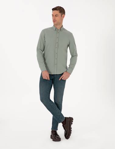 Açık Yeşil Slim Fit Uzun Kollu Gömlek