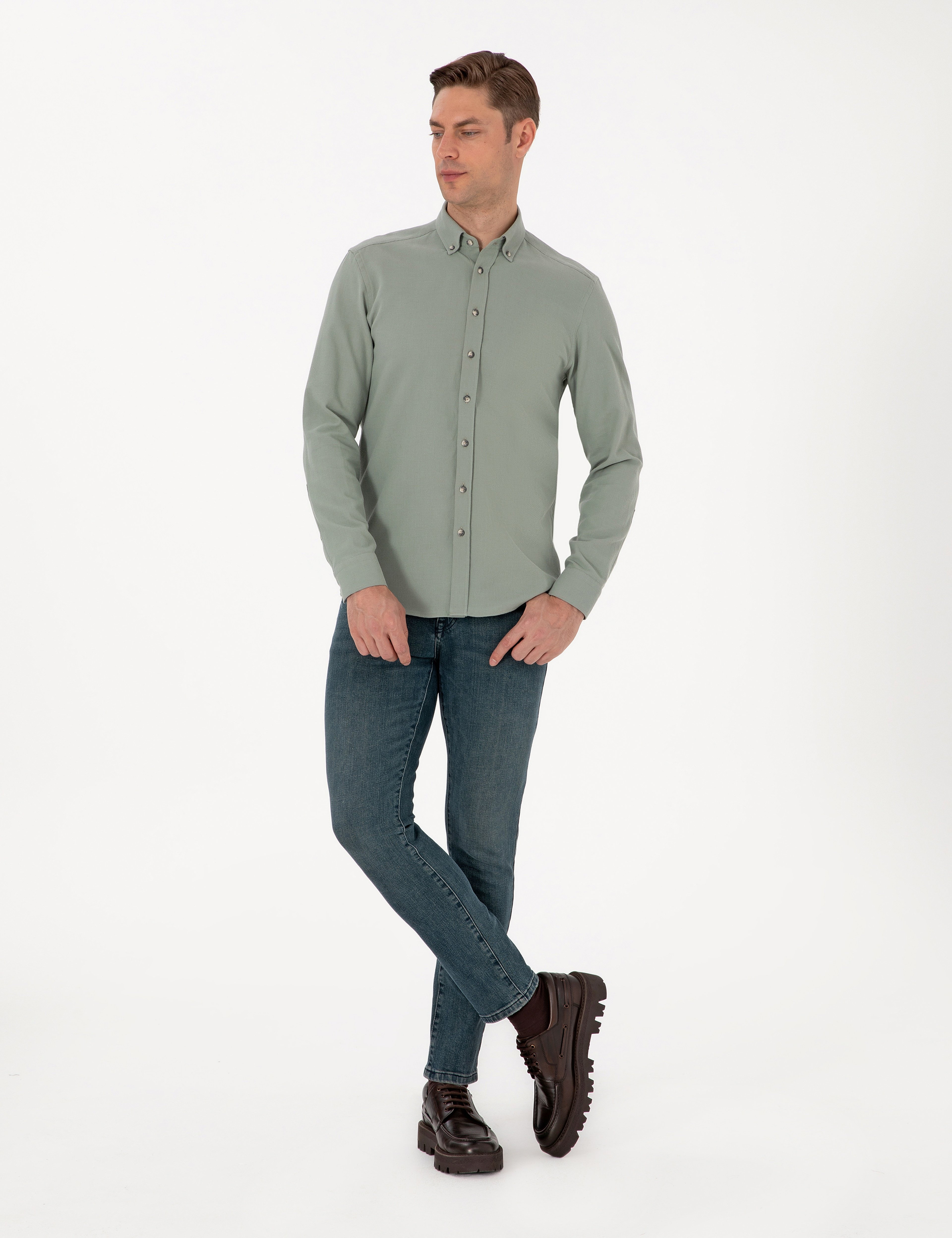 Açık Yeşil Slim Fit Uzun Kollu Gömlek