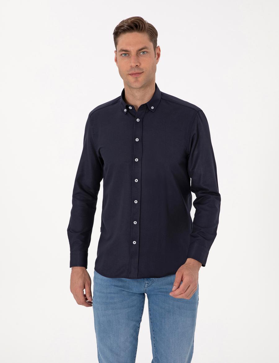 Lacivert Regular Fit Uzun Kollu Gömlek