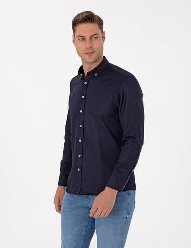 Lacivert Regular Fit Uzun Kollu Gömlek