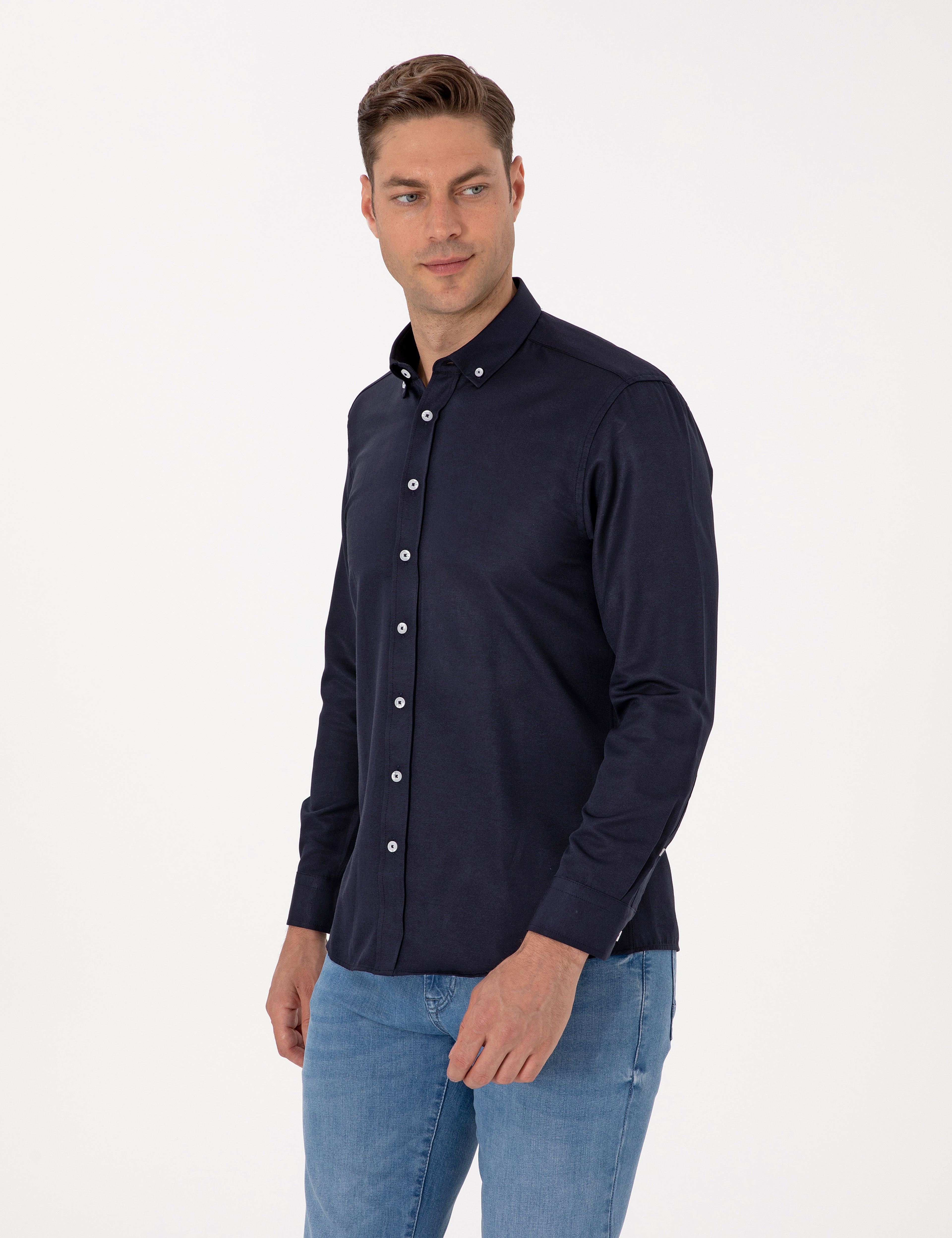 Lacivert Regular Fit Uzun Kollu Gömlek - Image 3