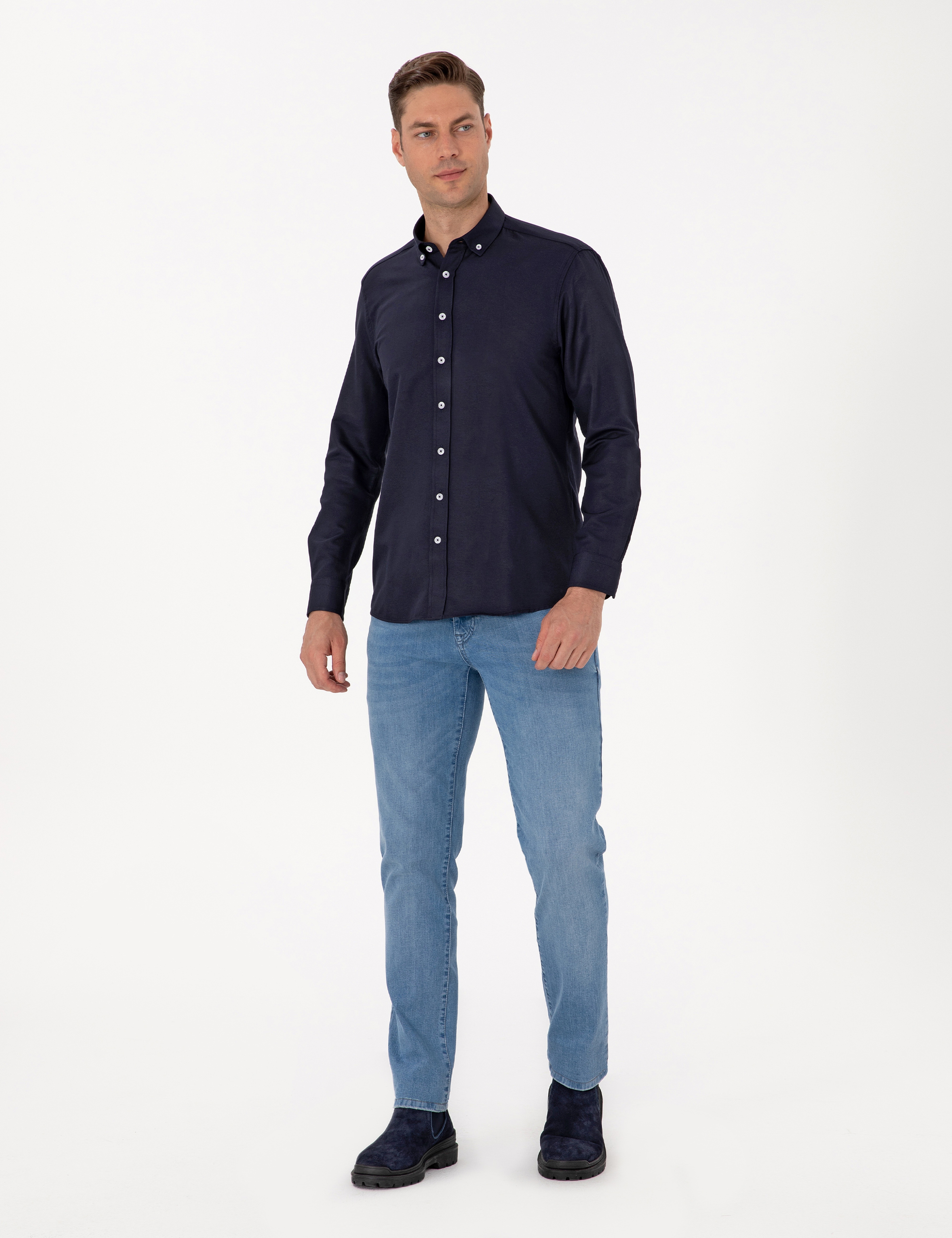 Lacivert Regular Fit Uzun Kollu Gömlek - Image 4