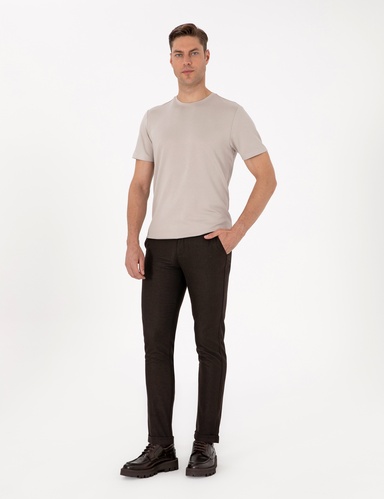 Koyu Kahverengi Slim Fit Kordonlu Kanvas Pantolon