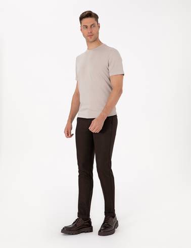 Koyu Kahverengi Slim Fit Kordonlu Kanvas Pantolon
