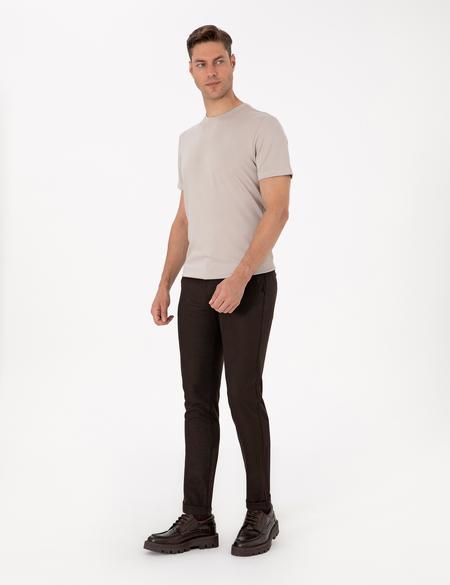 Koyu Kahverengi Slim Fit Kordonlu Kanvas Pantolon - 50310829156