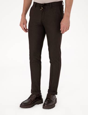 Koyu Kahverengi Slim Fit Kordonlu Kanvas Pantolon