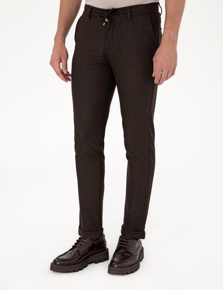 Koyu Kahverengi Slim Fit Kordonlu Kanvas Pantolon - 50310829156