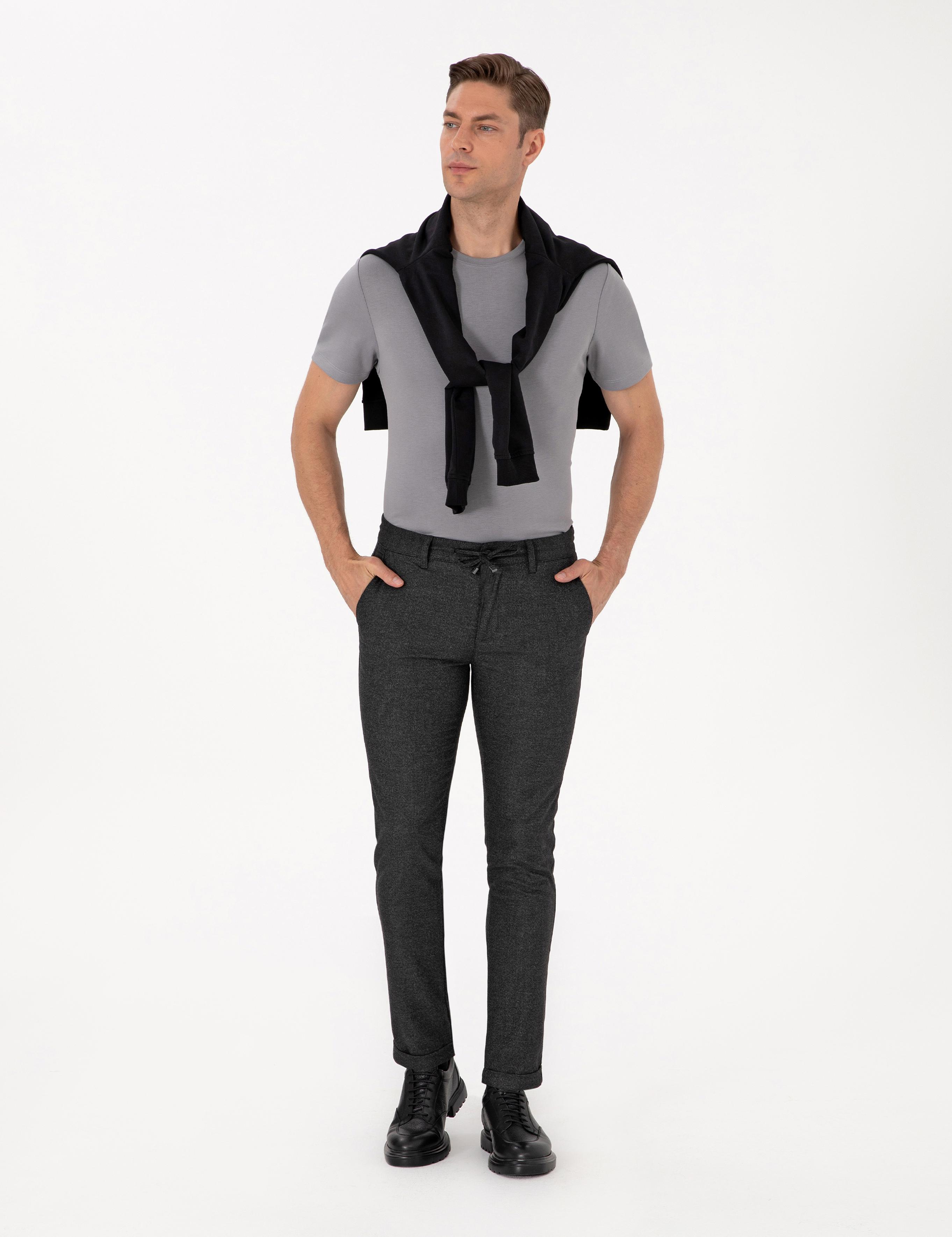 Antrasit Slim Fit Kordonlu Kanvas Pantolon