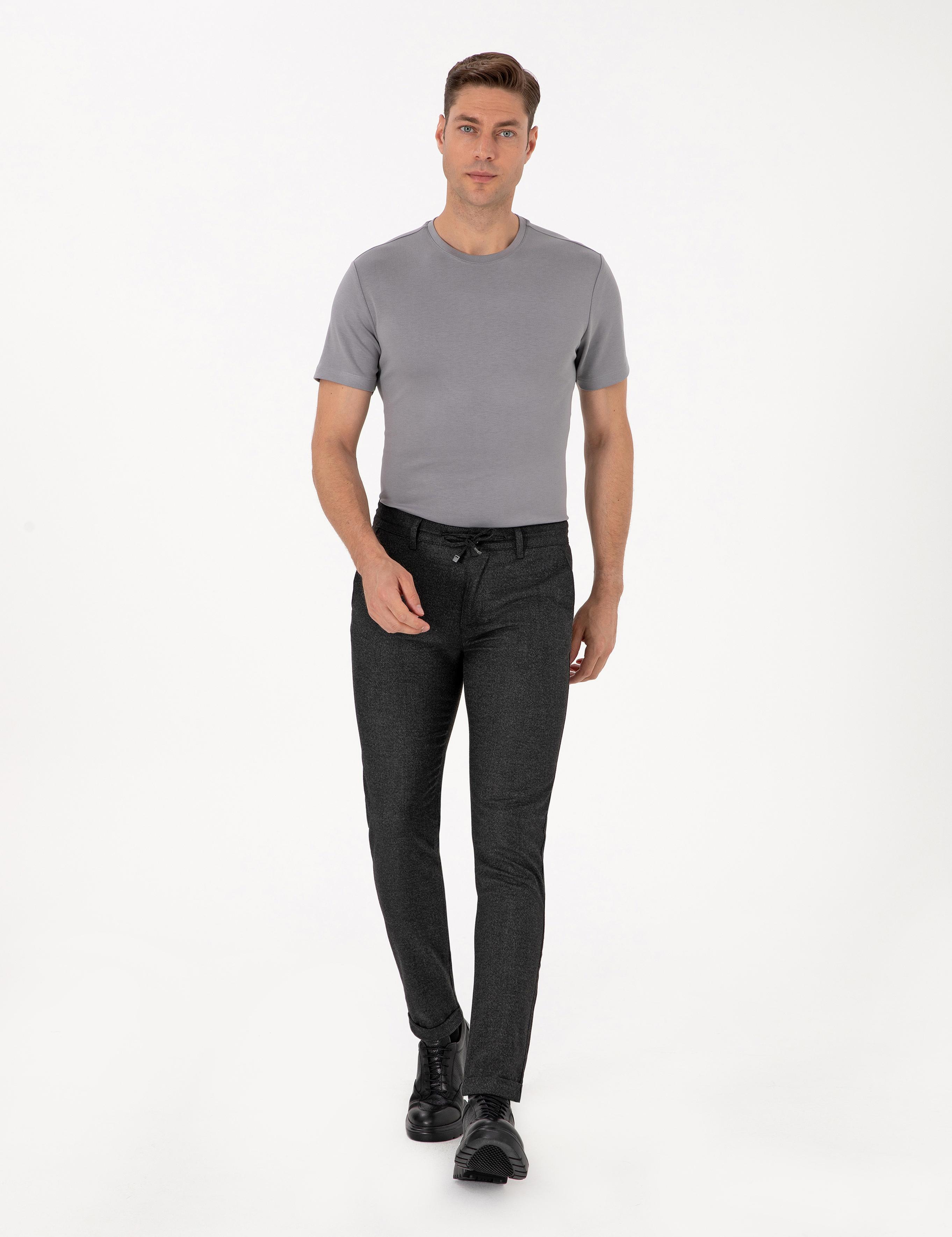 Antrasit Slim Fit Kordonlu Kanvas Pantolon