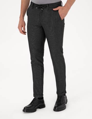 Antrasit Slim Fit Kordonlu Kanvas Pantolon