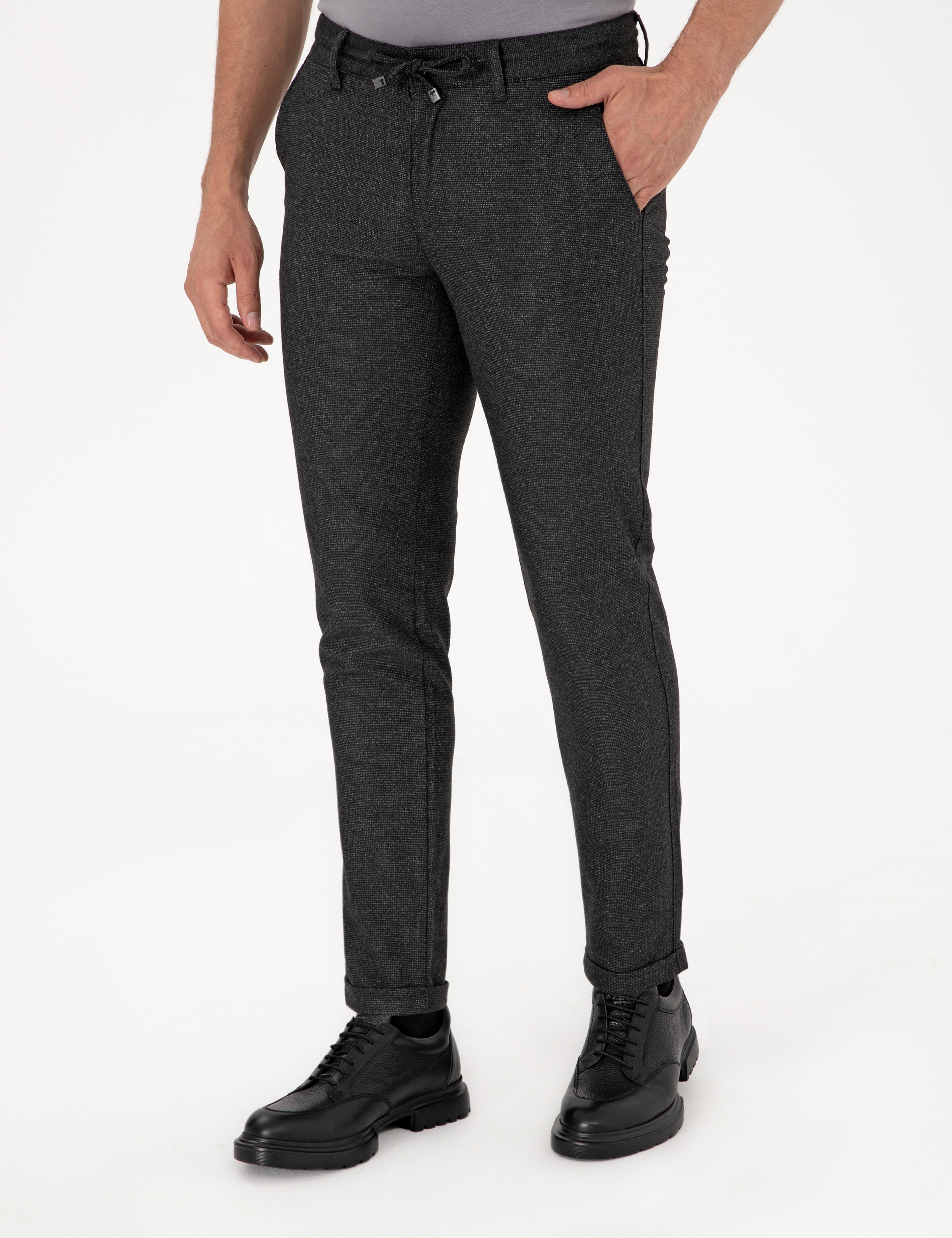 Antrasit Slim Fit Kordonlu Kanvas Pantolon - Image 2
