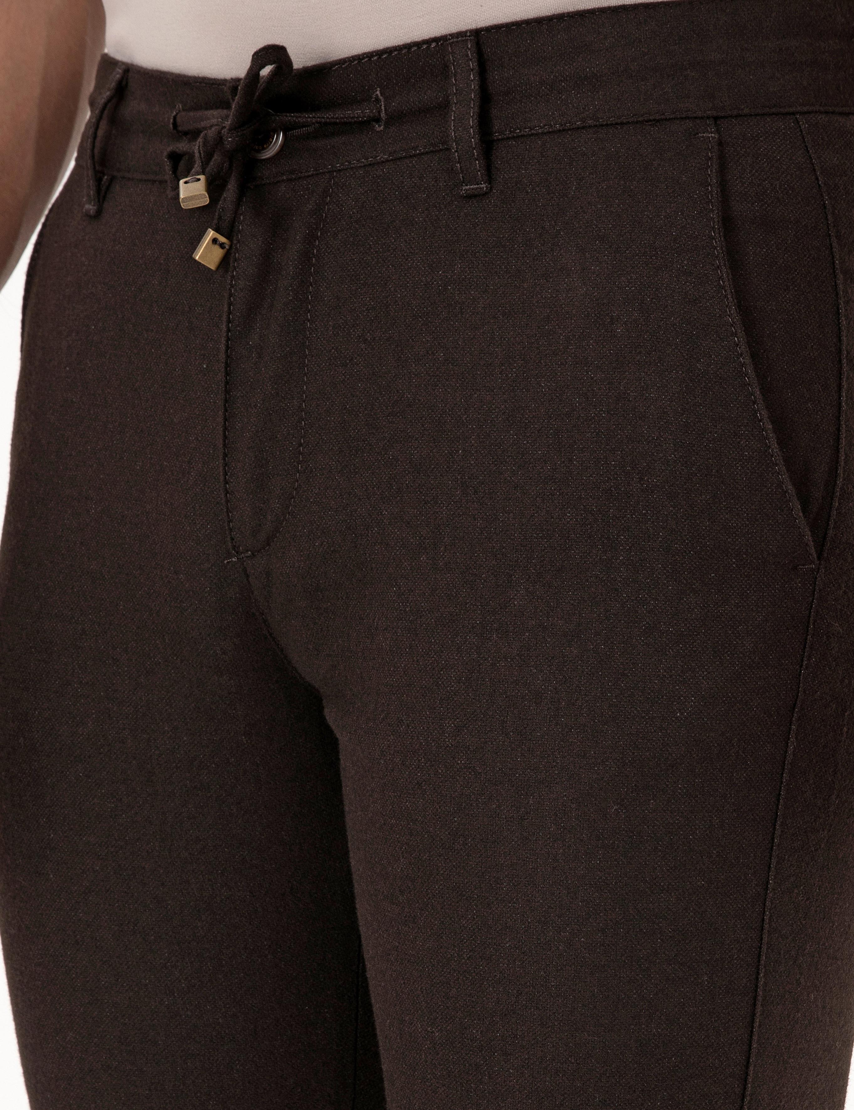 Koyu Kahverengi Slim Fit Kordonlu Kanvas Pantolon