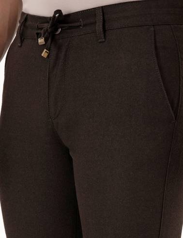 Koyu Kahverengi Slim Fit Kordonlu Kanvas Pantolon