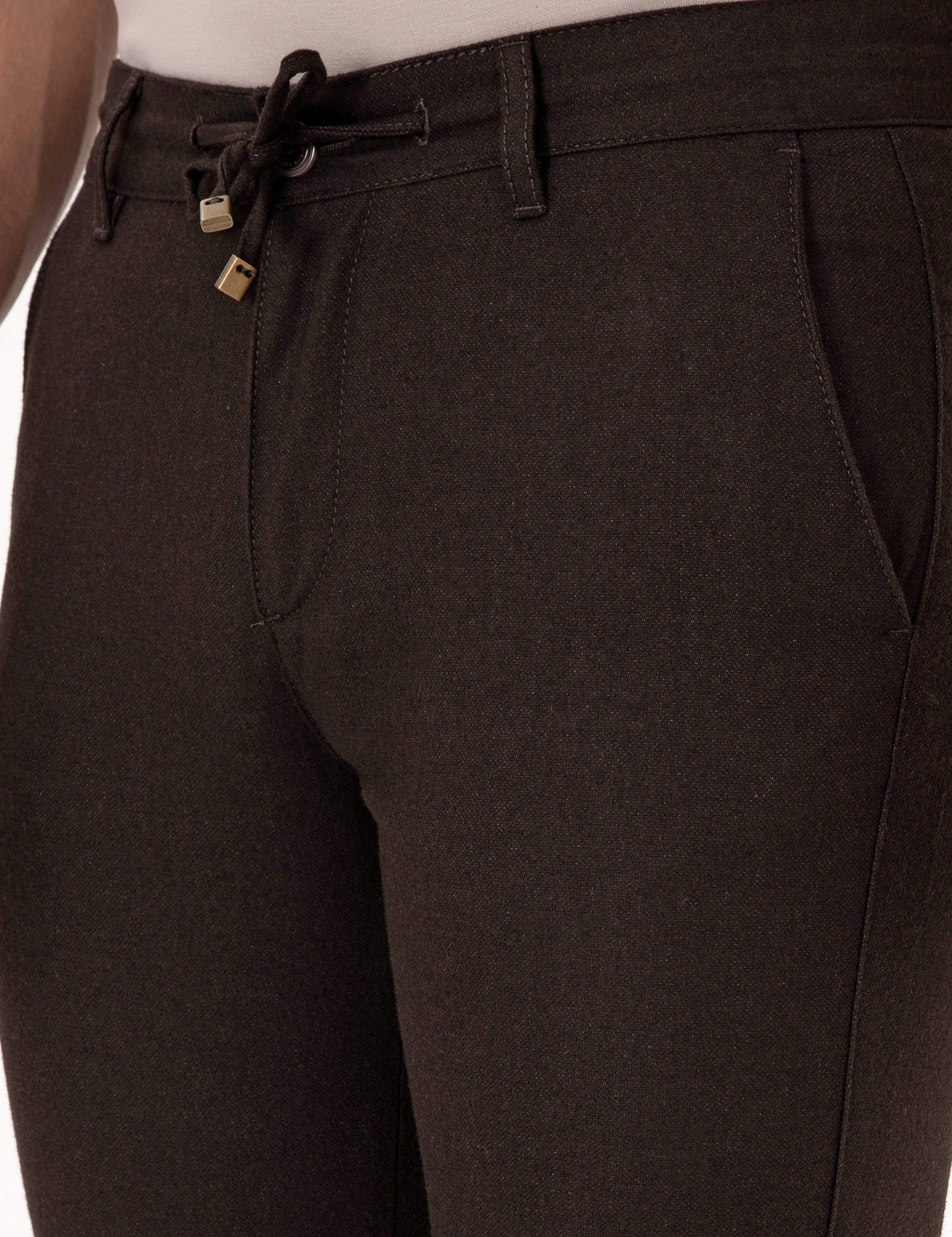 Koyu Kahverengi Slim Fit Kordonlu Kanvas Pantolon - Image 5