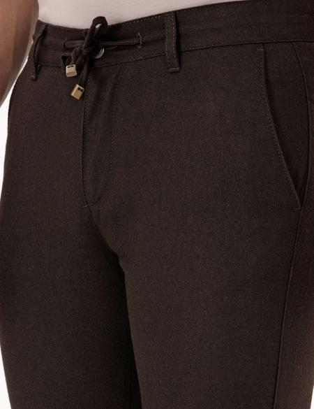 Koyu Kahverengi Slim Fit Kordonlu Kanvas Pantolon - 50310829156