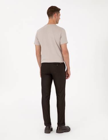 Koyu Kahverengi Slim Fit Kordonlu Kanvas Pantolon