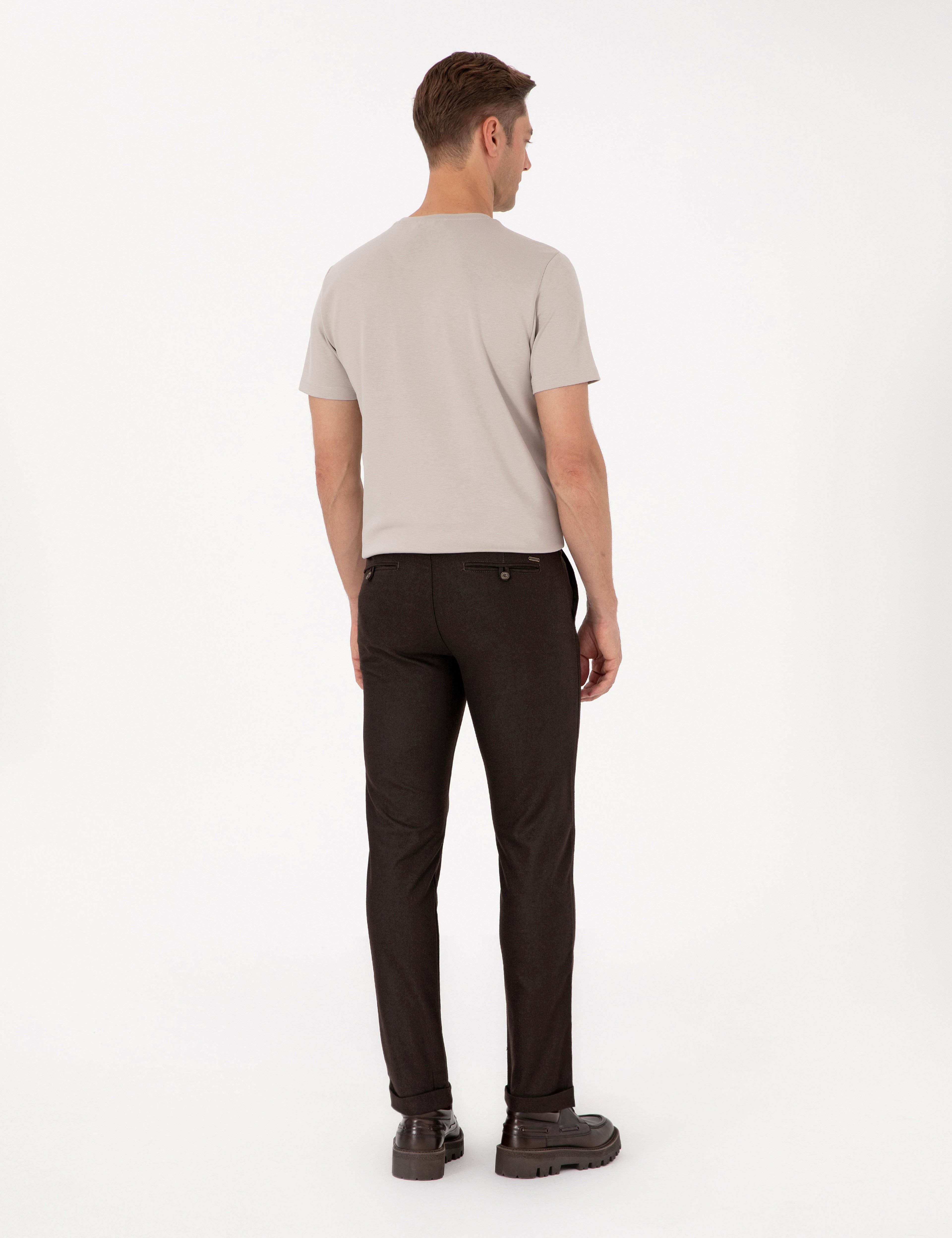 Koyu Kahverengi Slim Fit Kordonlu Kanvas Pantolon - Image 4