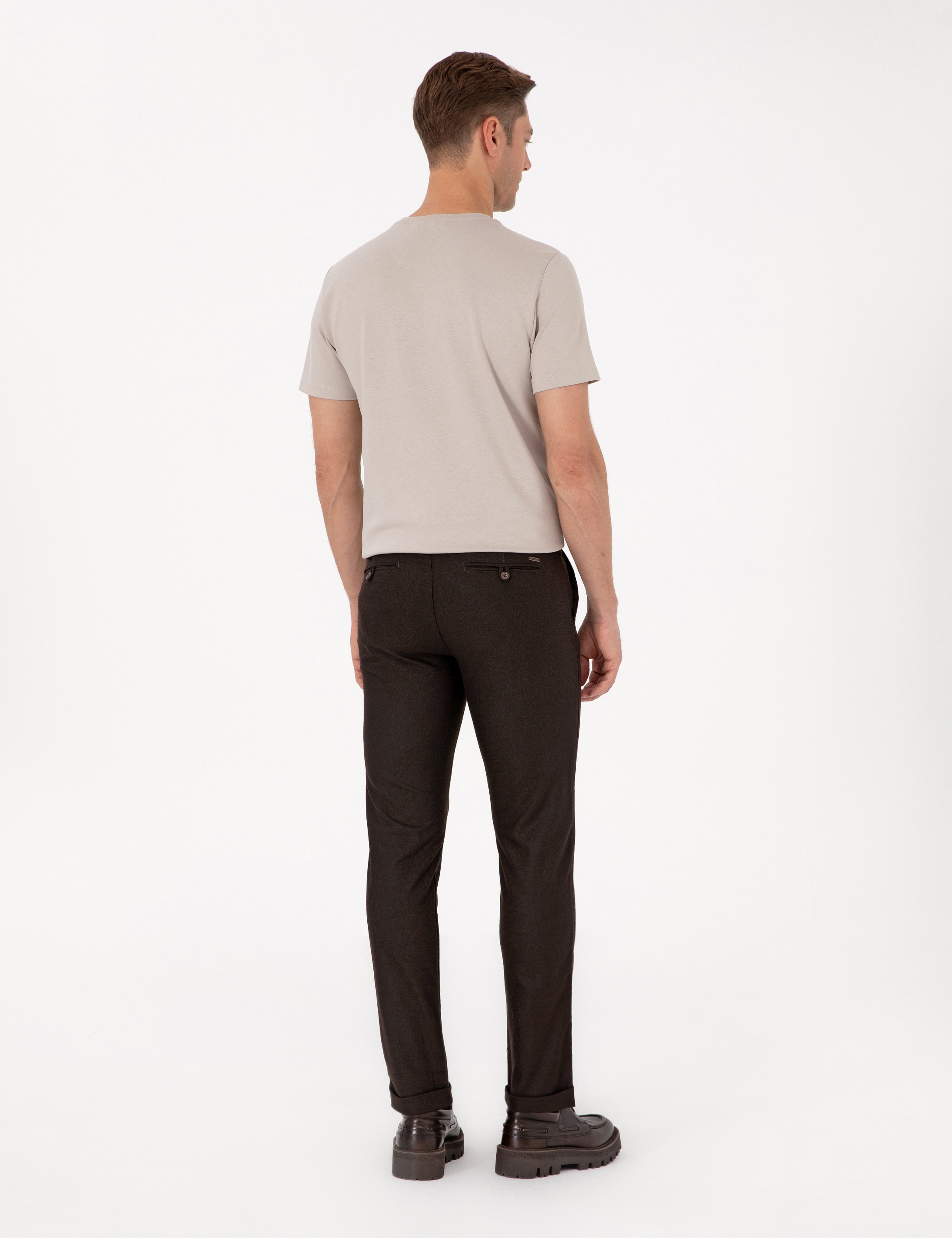 Koyu Kahverengi Slim Fit Kordonlu Kanvas Pantolon