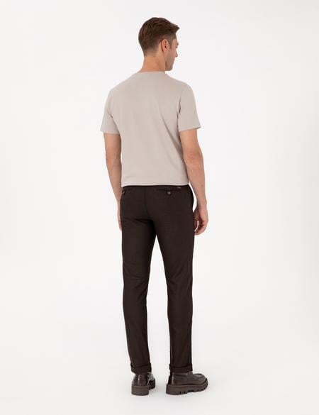 Koyu Kahverengi Slim Fit Kordonlu Kanvas Pantolon - 50310829156