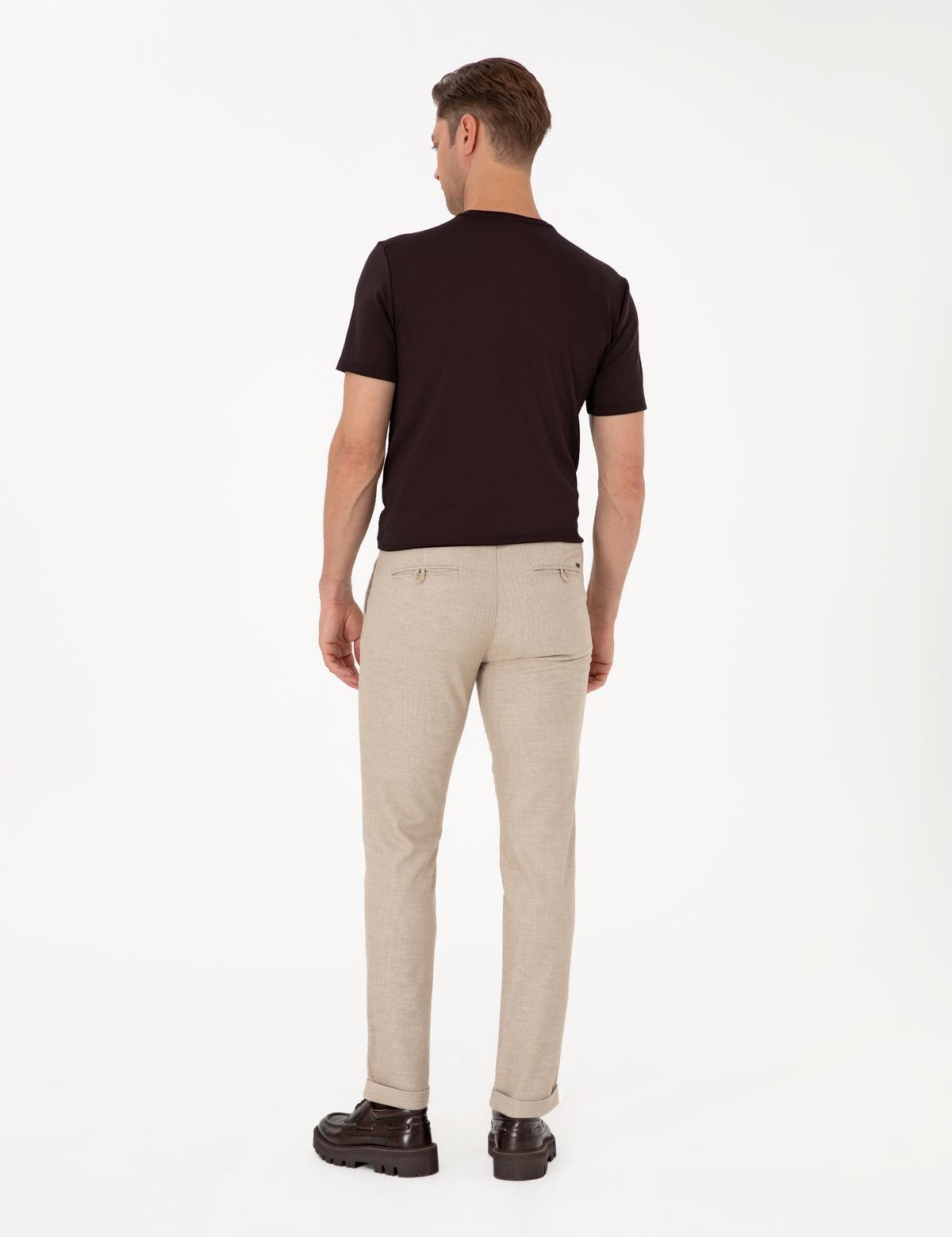 Bej Slim Fit Kordonlu Kanvas Pantolon - 50310829058