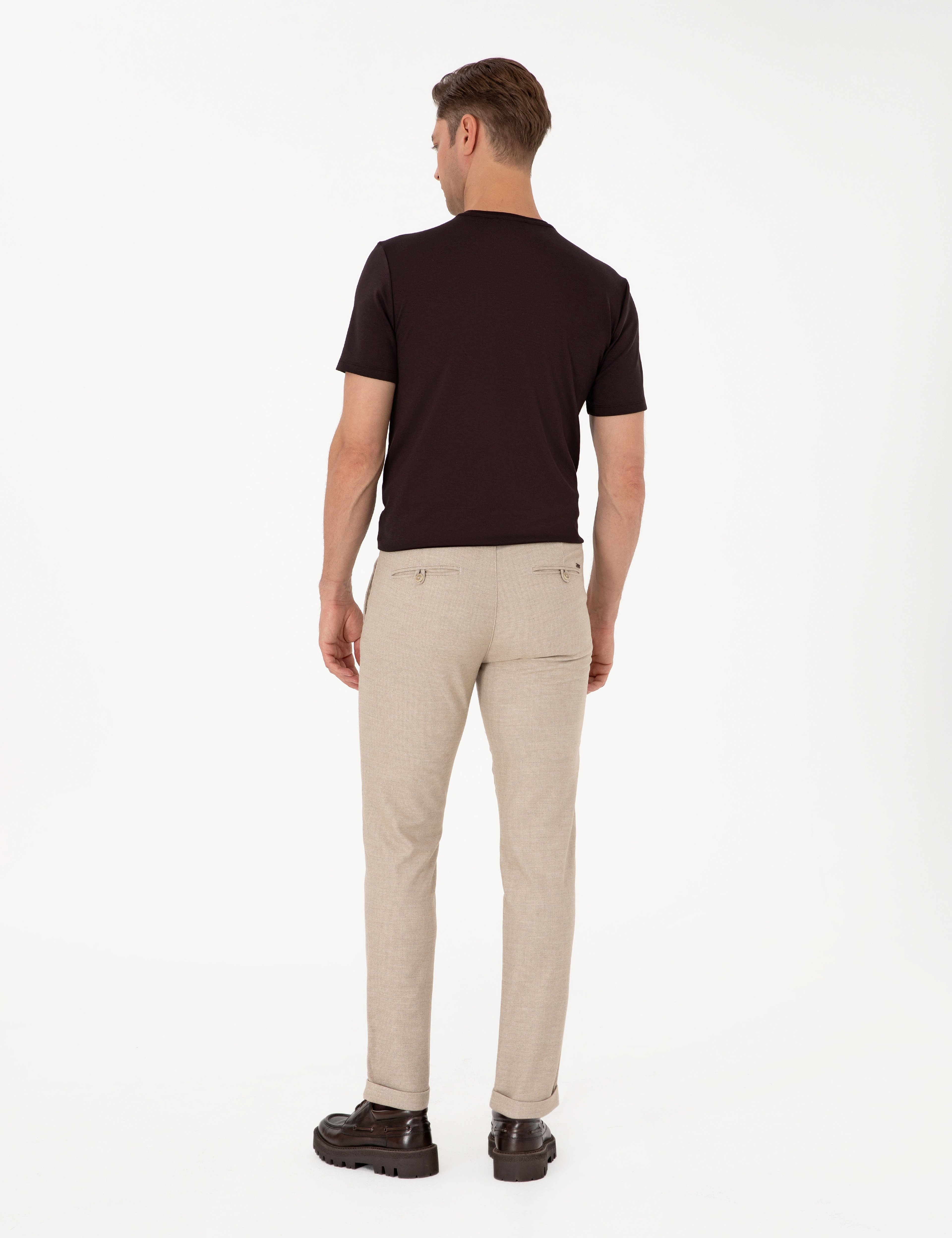 Bej Slim Fit Kordonlu Kanvas Pantolon