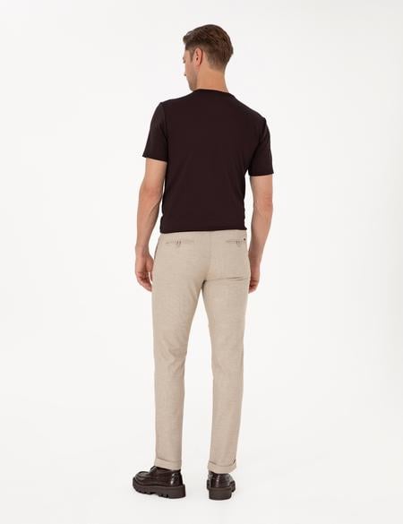 Bej Slim Fit Kordonlu Kanvas Pantolon - 50310829058