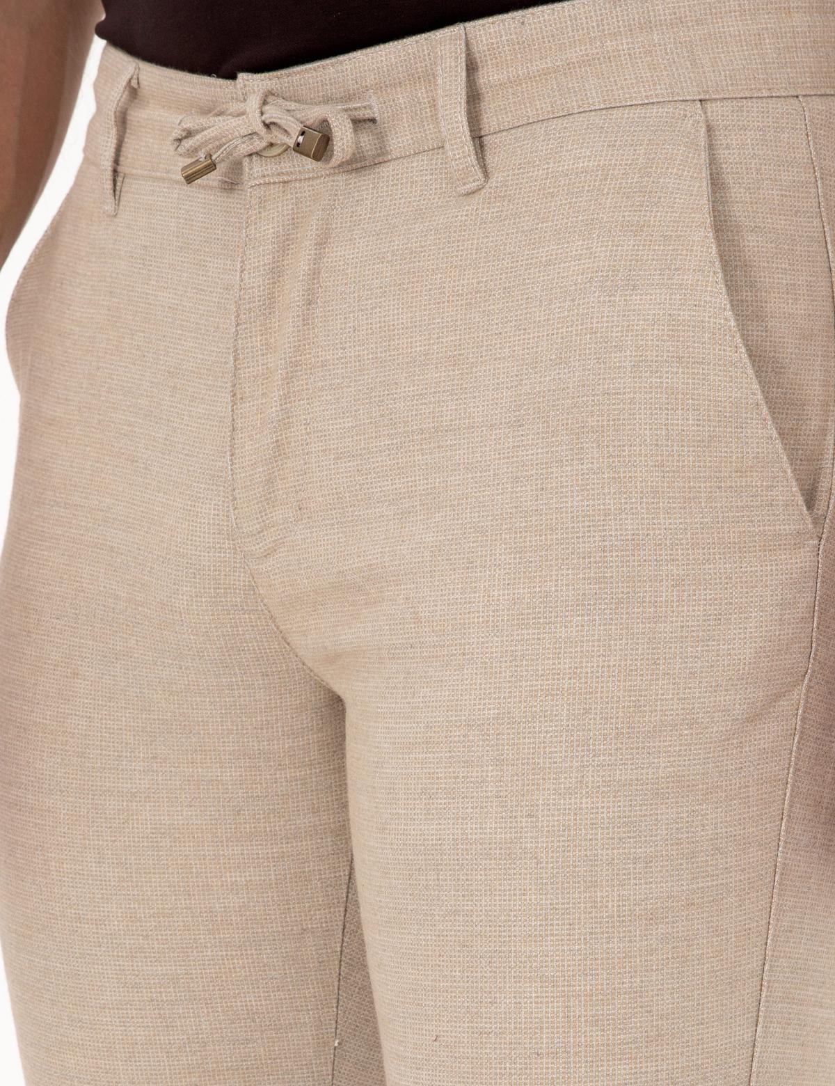 Bej Slim Fit Kordonlu Kanvas Pantolon - 50310829058