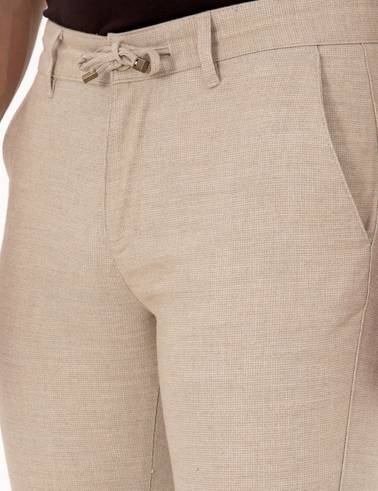 Bej Slim Fit Kordonlu Kanvas Pantolon