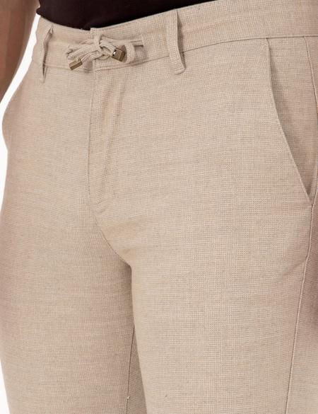 Bej Slim Fit Kordonlu Kanvas Pantolon - 50310829058