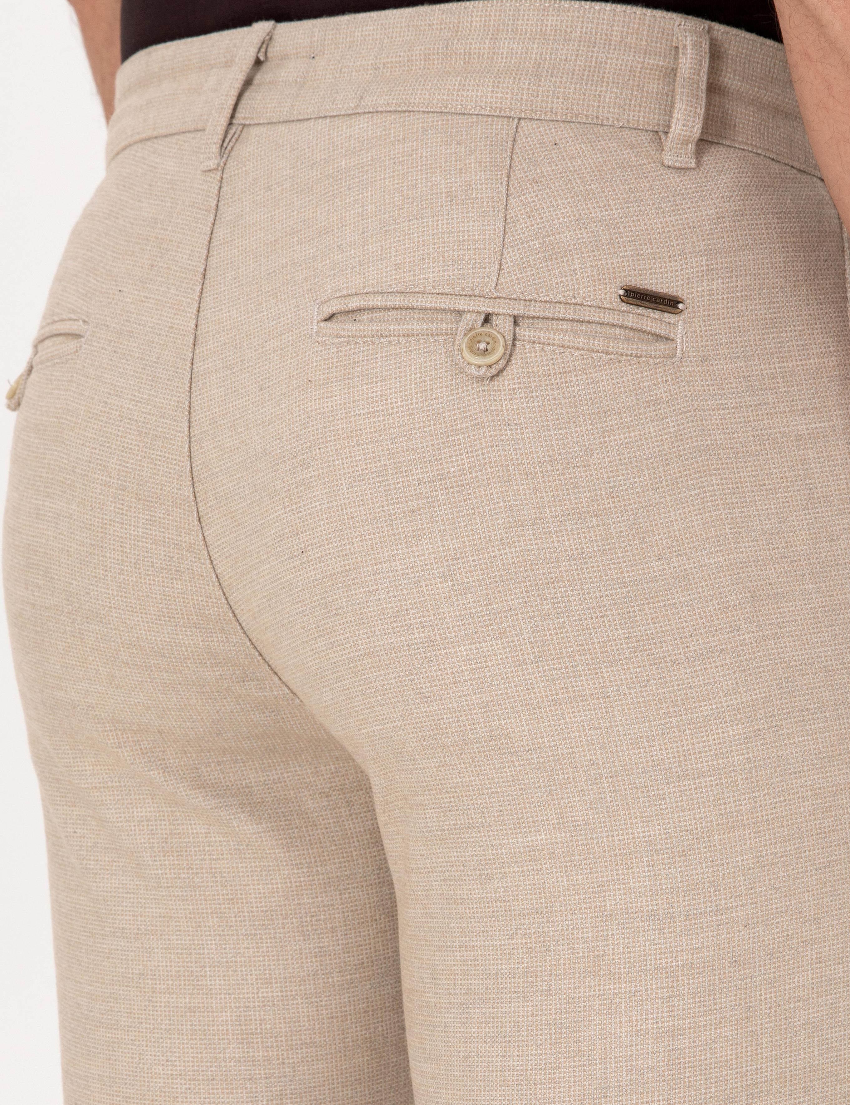 Bej Slim Fit Kordonlu Kanvas Pantolon