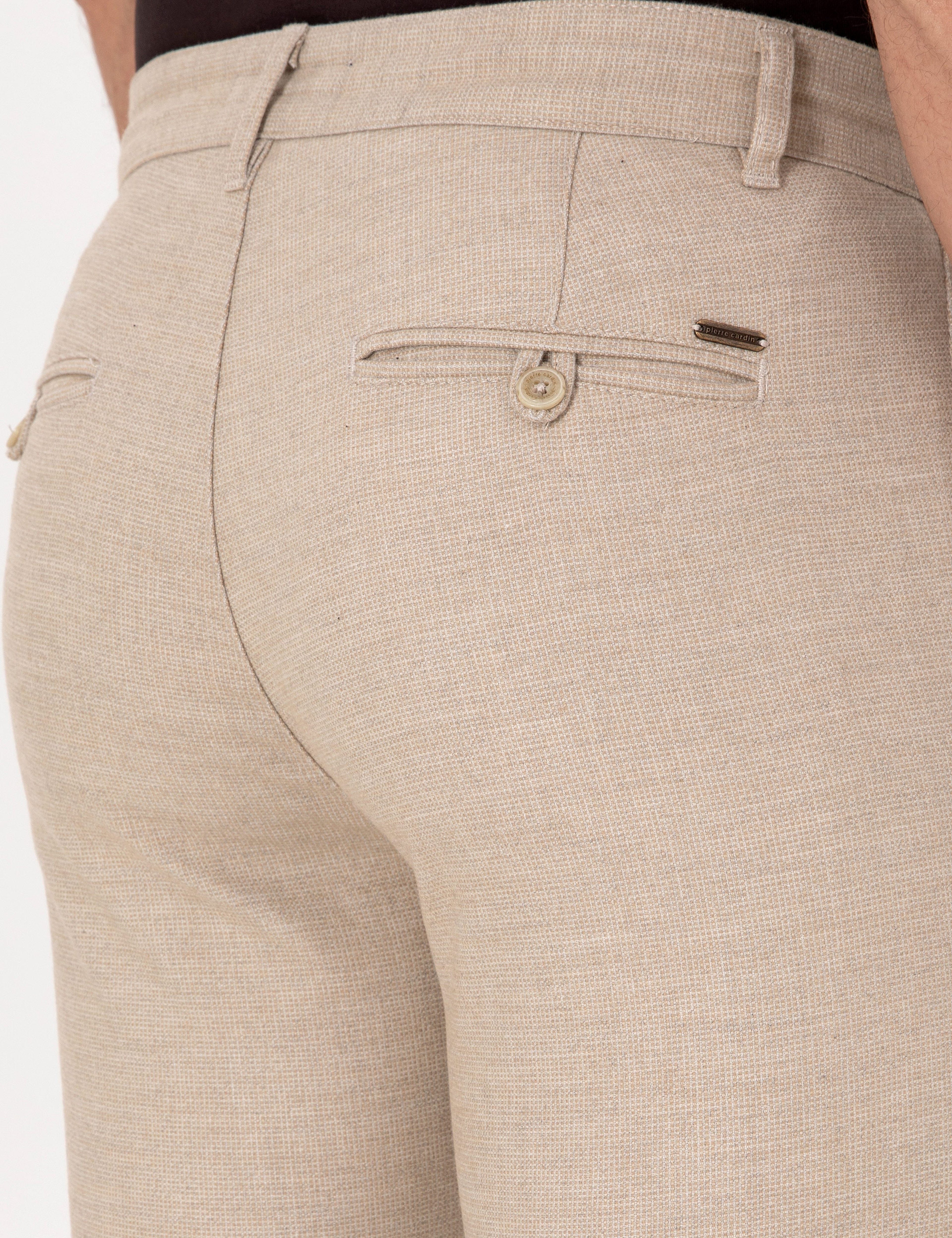 Bej Slim Fit Kordonlu Kanvas Pantolon