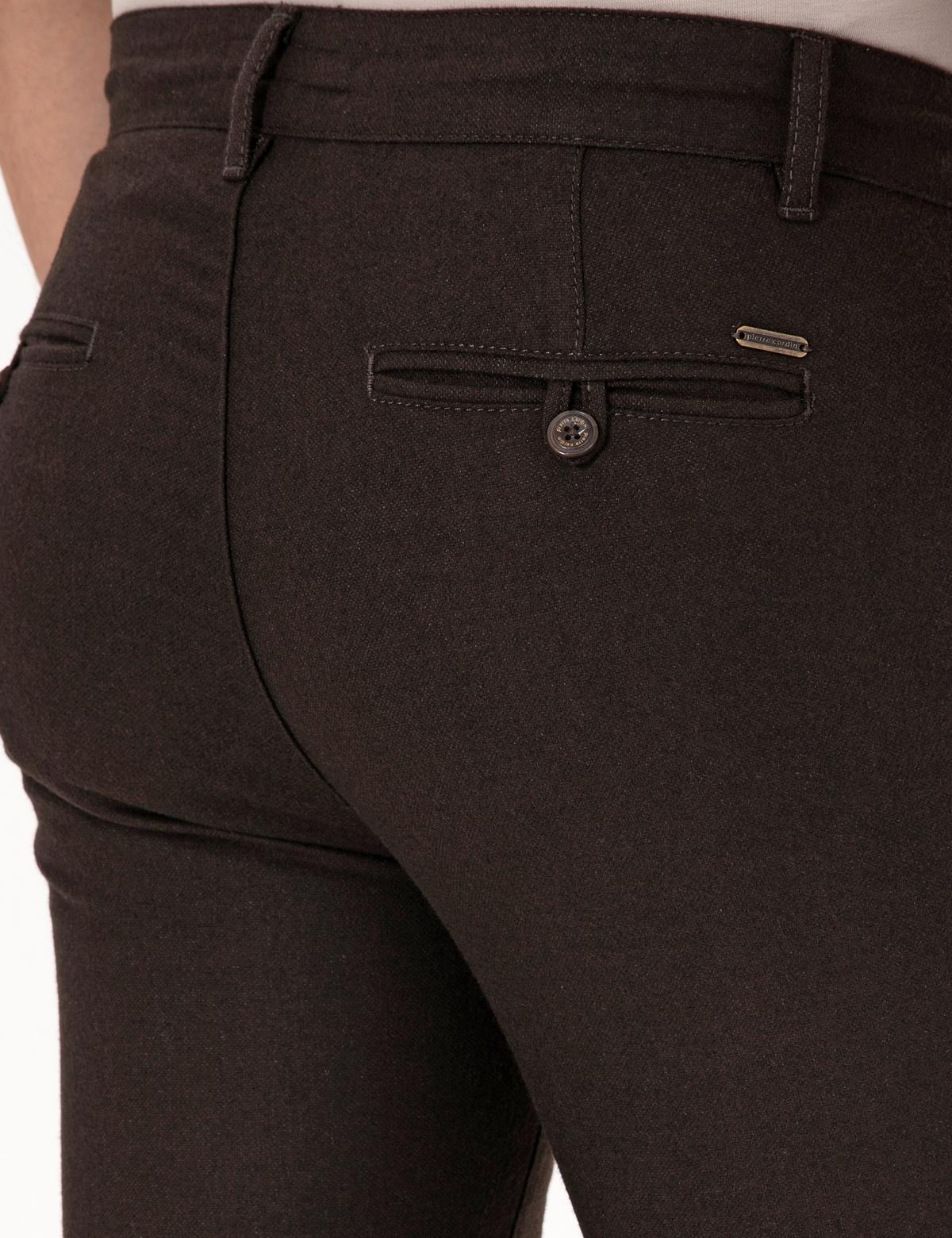 Koyu Kahverengi Slim Fit Kordonlu Kanvas Pantolon - 50310829156