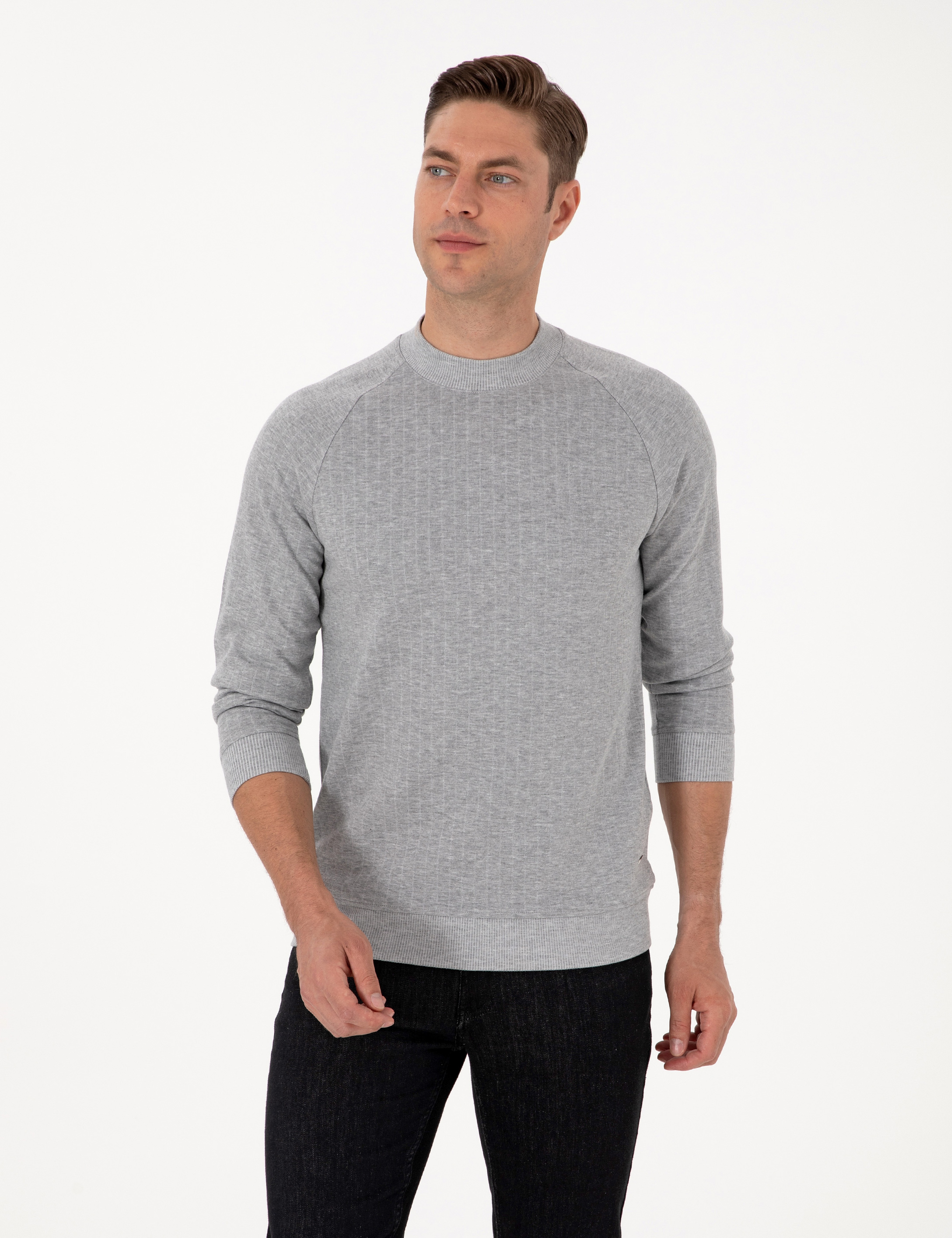 Açık Gri Melanj Regular Fit Sweatshirt - Image 3