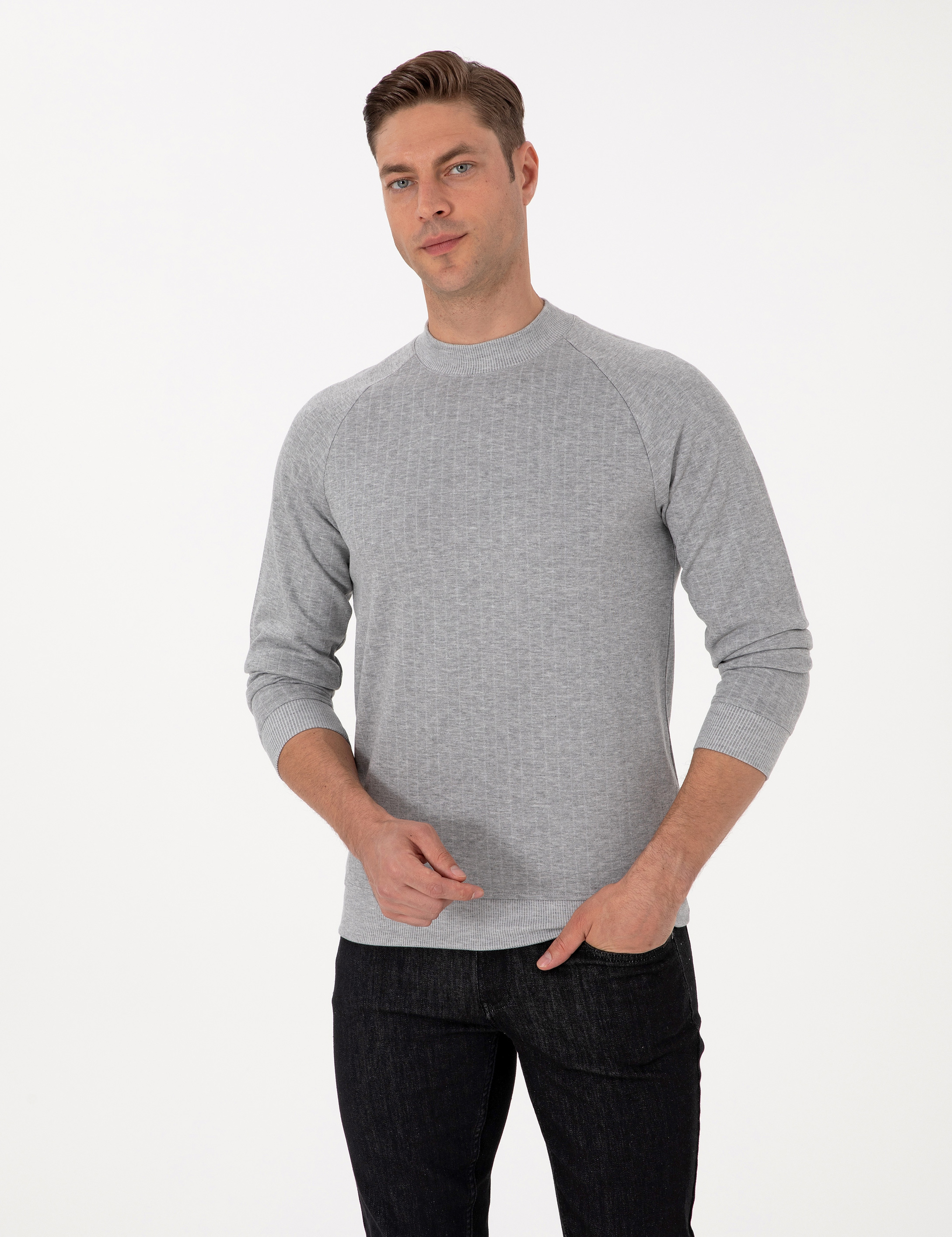 Açık Gri Melanj Regular Fit Sweatshirt - Image 1