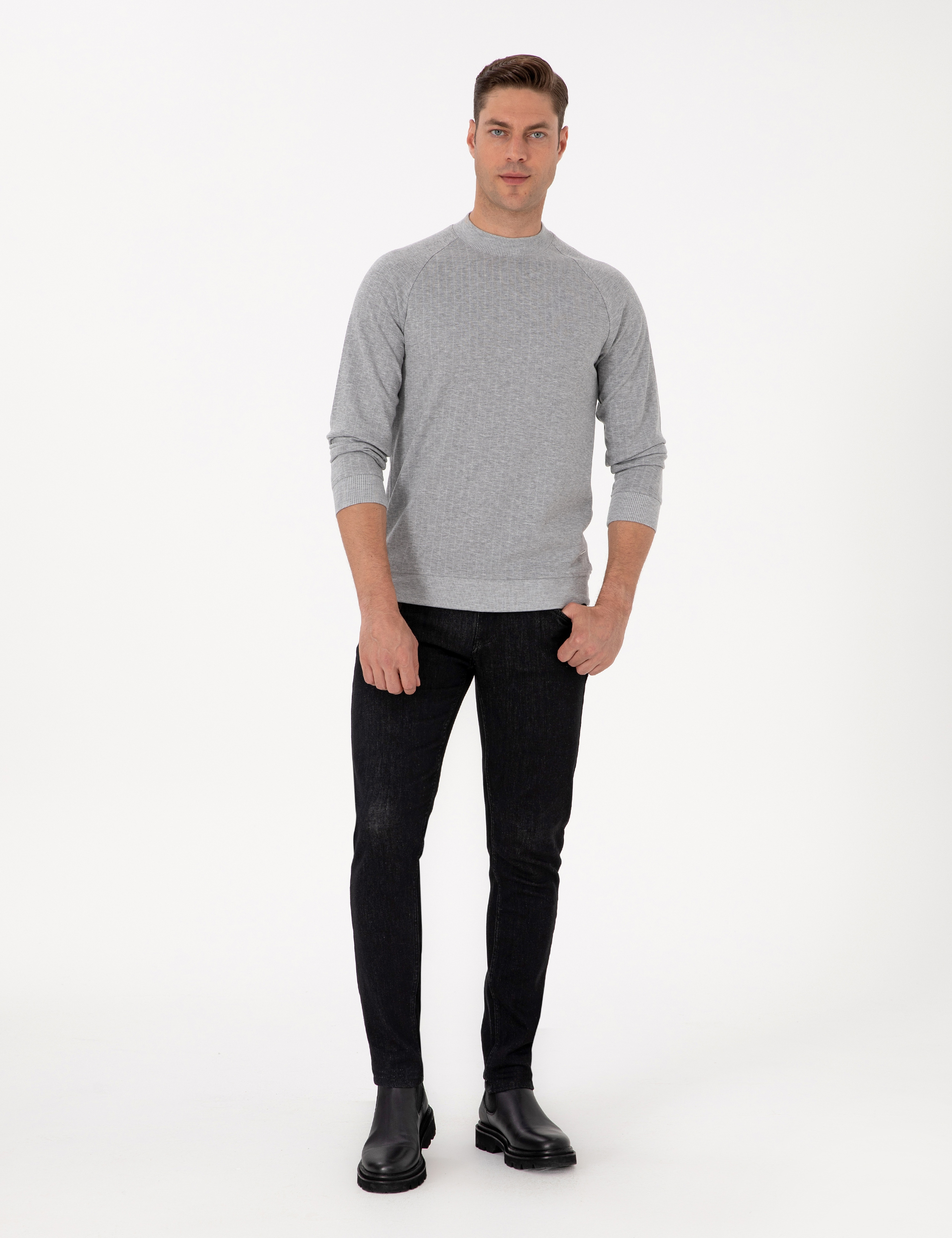 Açık Gri Melanj Regular Fit Sweatshirt - Image 4