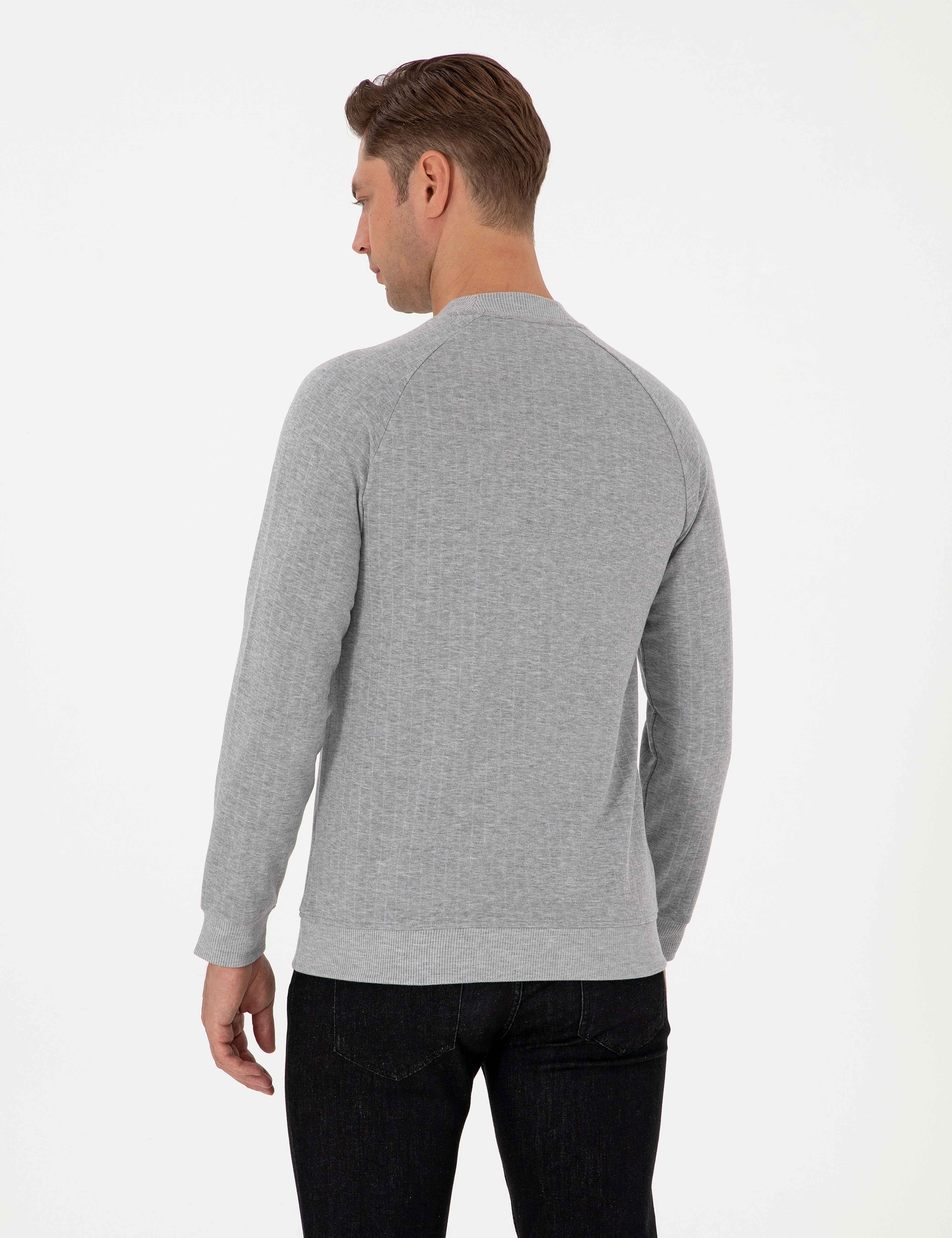 Açık Gri Melanj Regular Fit Sweatshirt - Image 5