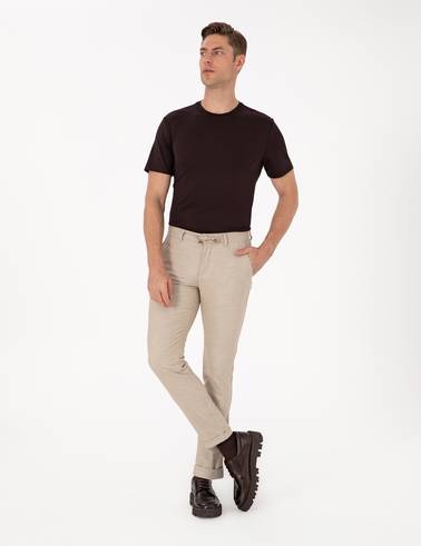 Bej Slim Fit Kordonlu Kanvas Pantolon