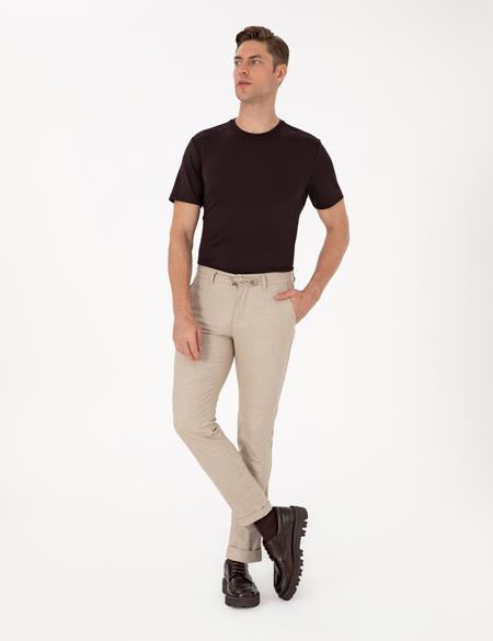Bej Slim Fit Kordonlu Kanvas Pantolon - 50310829058