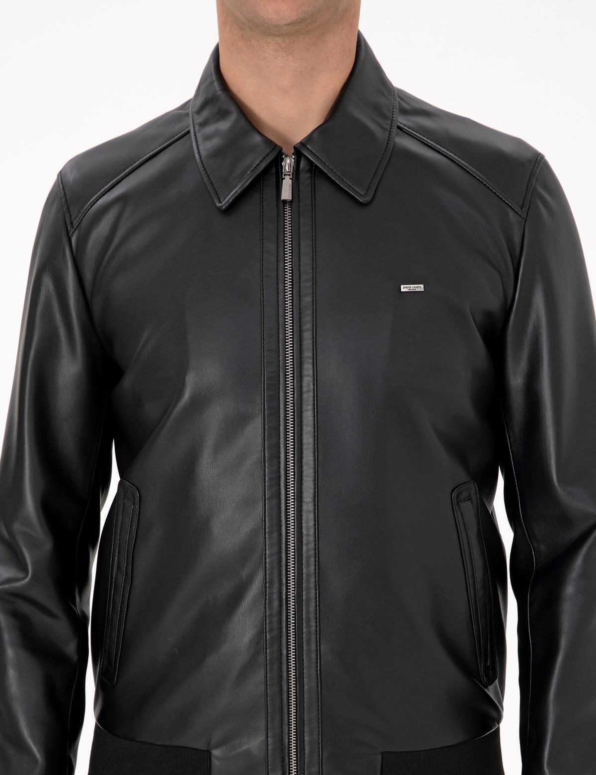 Siyah Gömlek Yaka Suni Deri Ceket - 50318151005