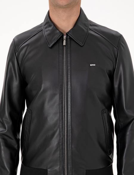 Siyah Gömlek Yaka Suni Deri Ceket - 50318151005