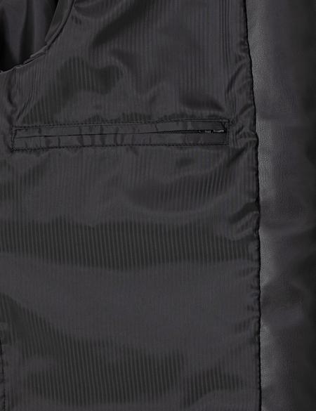 Siyah Gömlek Yaka Suni Deri Ceket - 50318151005