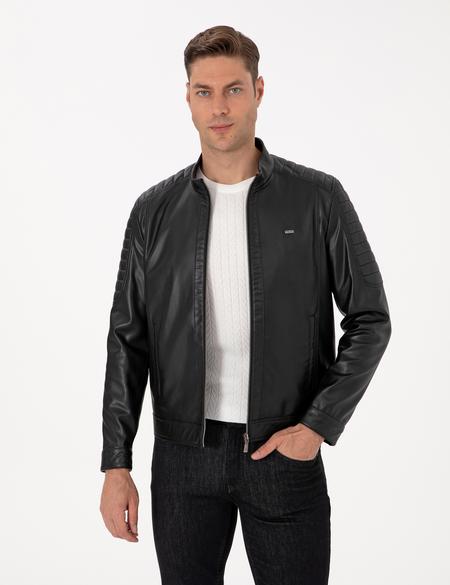 Siyah Suni Deri Ceket - 50318037001