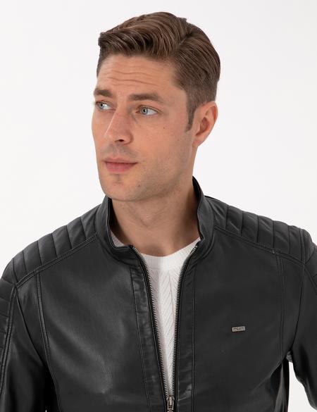 Siyah Suni Deri Ceket - 50318037001