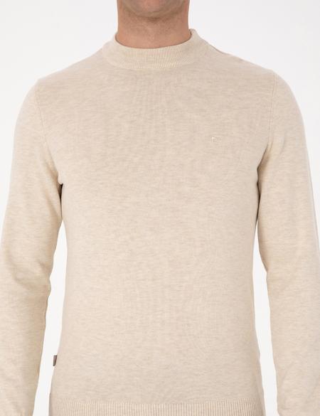 Krem Melanj Slim Fit Çeyrek Yaka Basic Triko Kazak - 50315456067