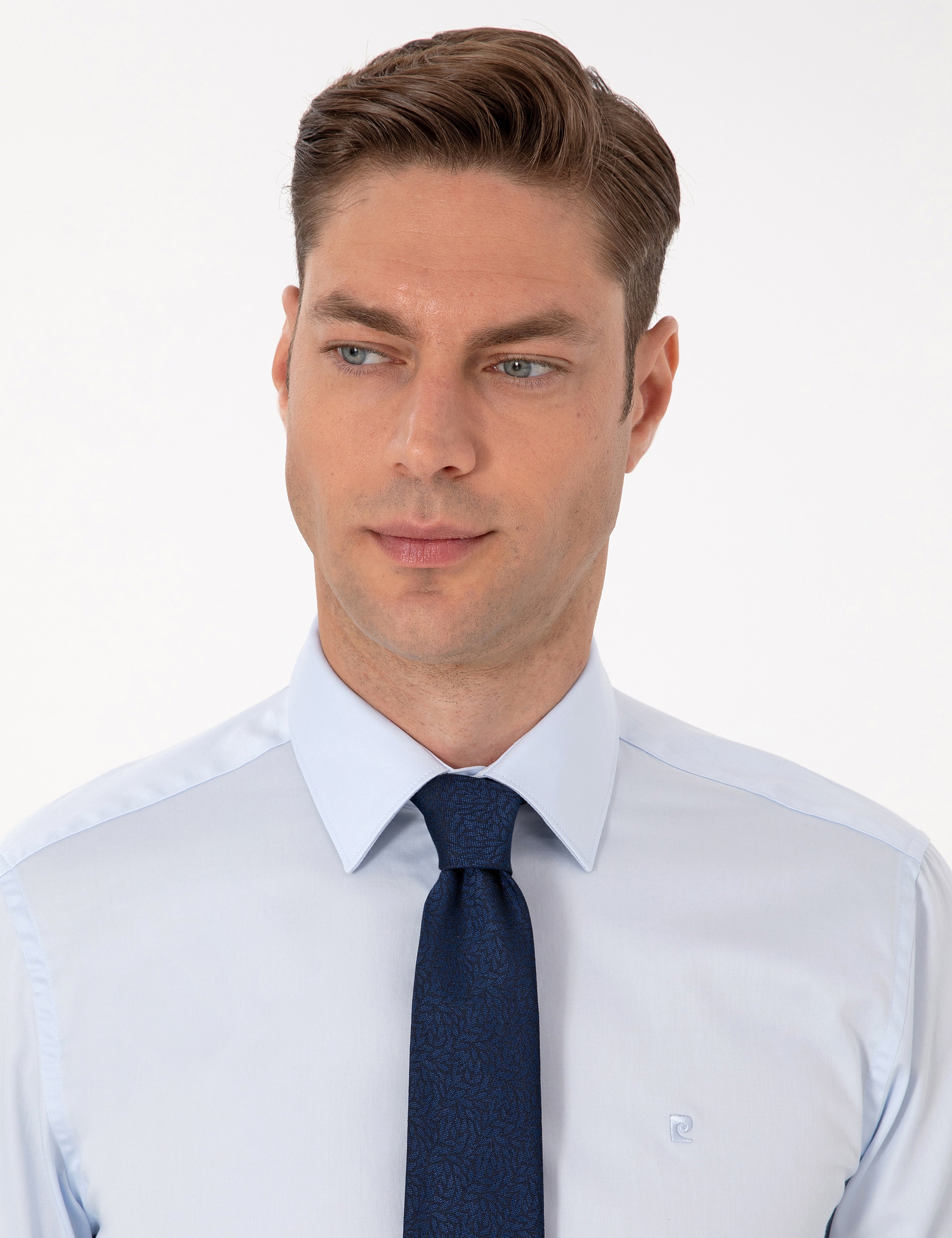 Açık Mavi %100 Pamuk Parlak Saten Slim Fit Uzun Kollu Basic Gömlek