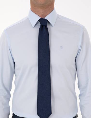 Açık Mavi %100 Pamuk Parlak Saten Slim Fit Uzun Kollu Basic Gömlek